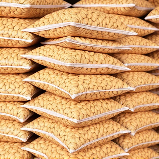 Bulk bags of peanuts stacked neatly
