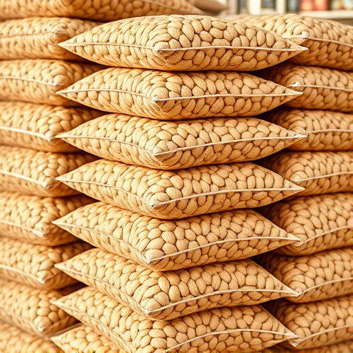 Bulk bags of peanuts stacked neatly