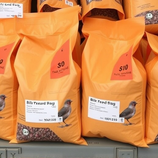 Bulk bird feed bags with price tags