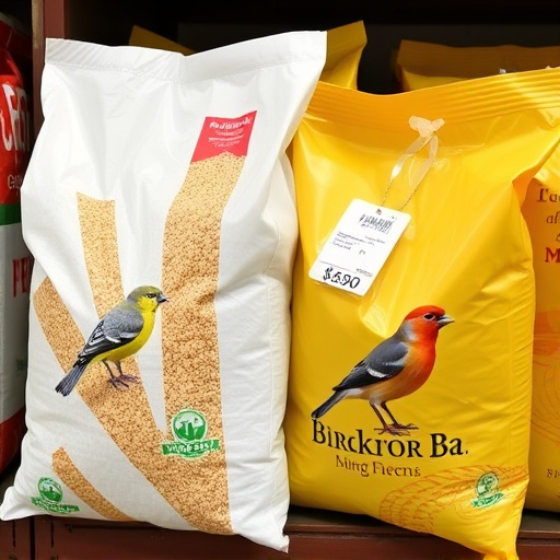 Bulk bird feed bags with price tags