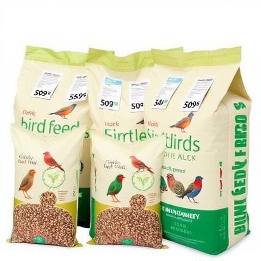 Bulk bird feed bags with price tags