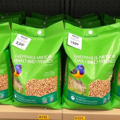 Bulk bird feed bags with price tags