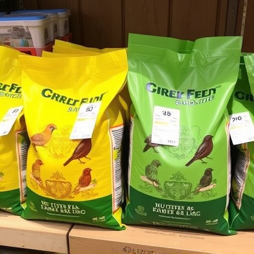 Bulk bird feed bags with price tags