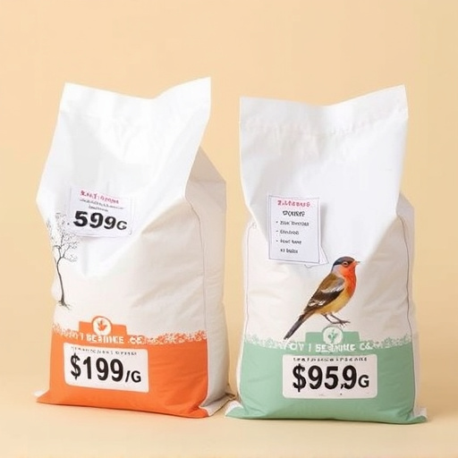 Bulk bird feed bags with price tags