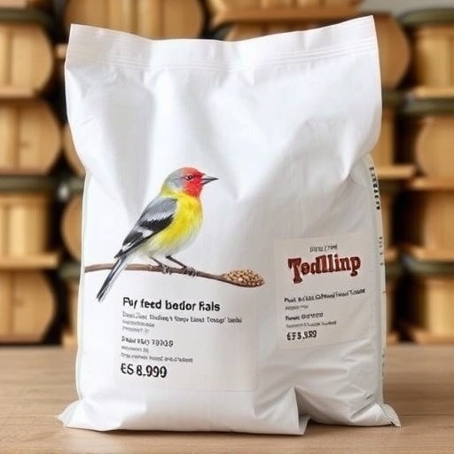 Bulk bird feed bags with price tags