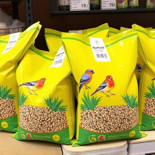 Bulk bird feed bags with price tags