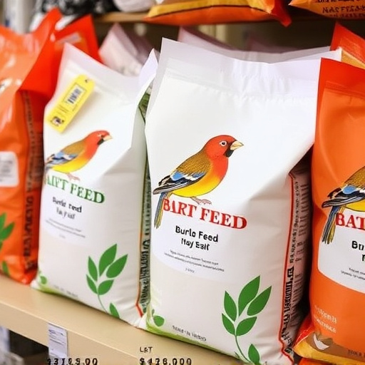 Bulk bird feed bags with price tags