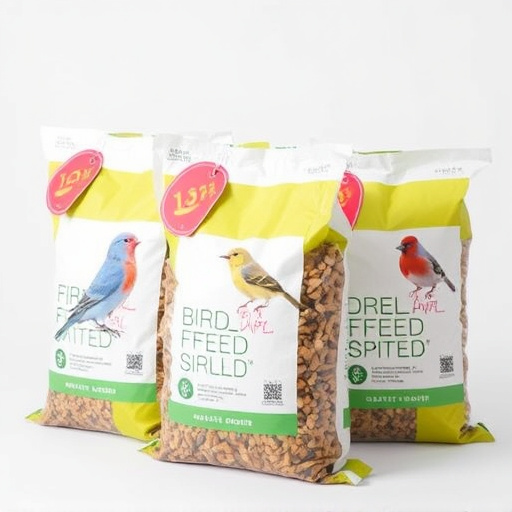 Bulk bird feed bags with price tags