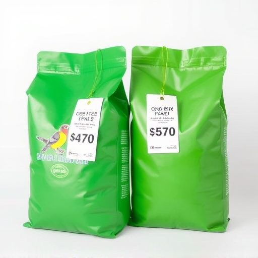 Bulk bird feed bags with price tags