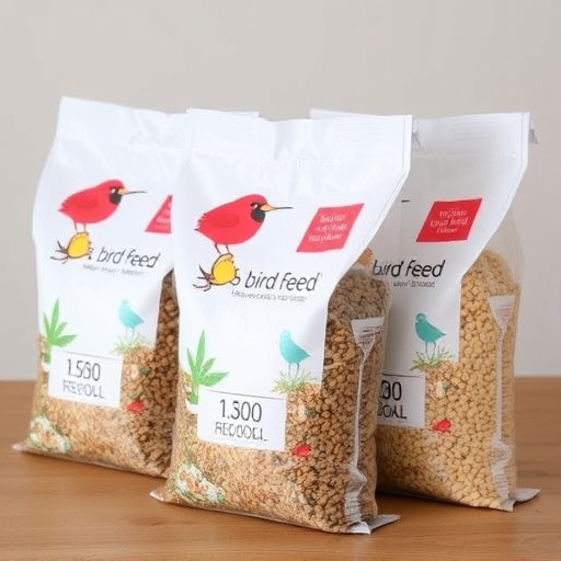 Bulk bird feed bags with price tags