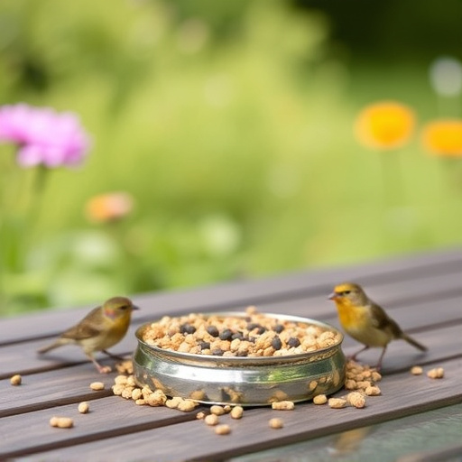 Bulk bird feed on garden table