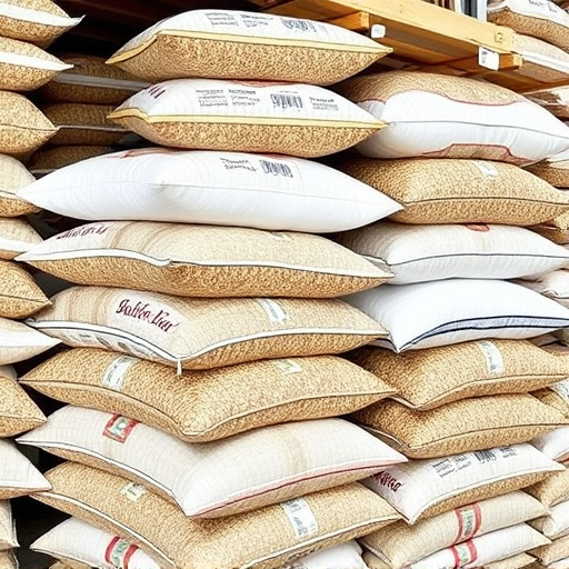 Bulk bird seed bags stacked neatly