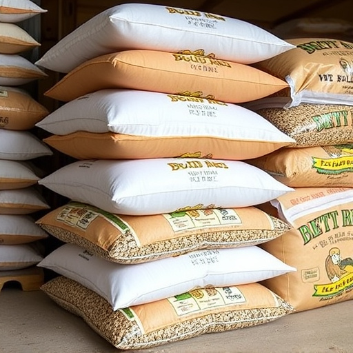 Bulk bird seed bags stacked neatly