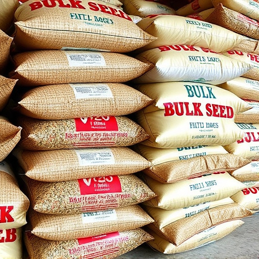 Bulk bird seed bags stacked neatly