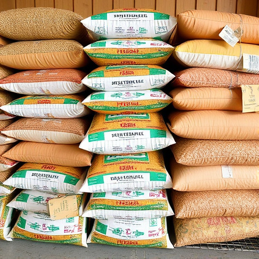 Bulk bird seed bags stacked neatly