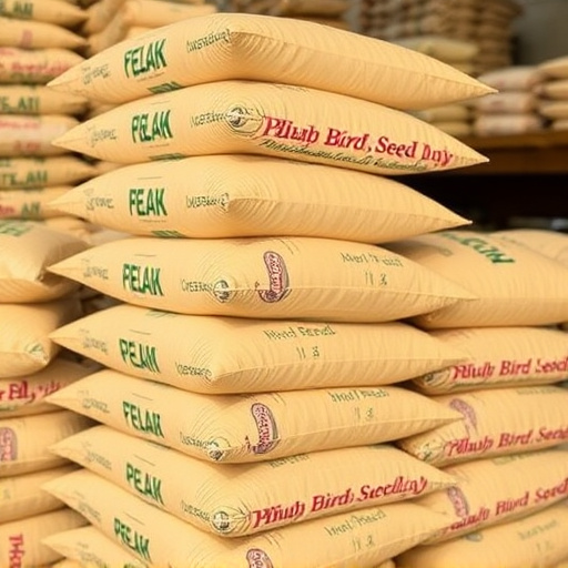 Bulk bird seed bags stacked neatly