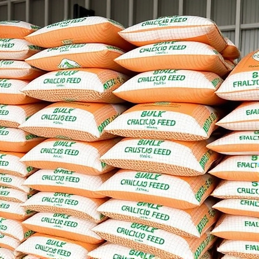 Bulk bird seed bags stacked neatly