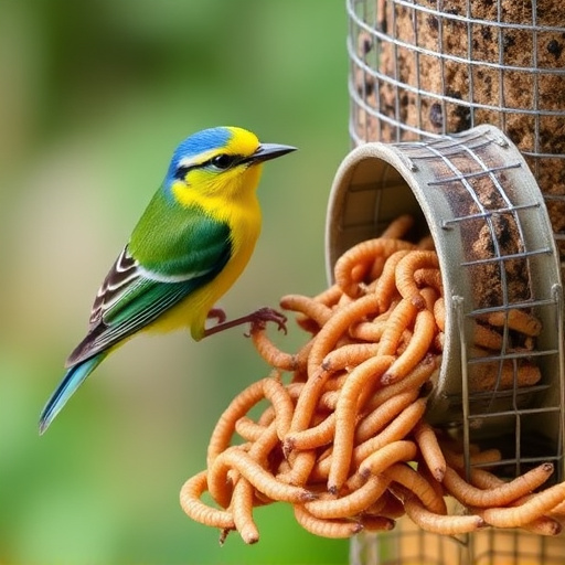 Cage-protected mealworms for garden birds