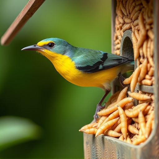 Cage-protected mealworms for garden birds