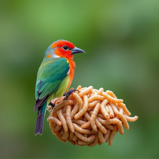 Cage-protected mealworms for garden birds