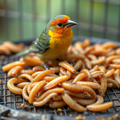 Cage-protected mealworms for garden birds