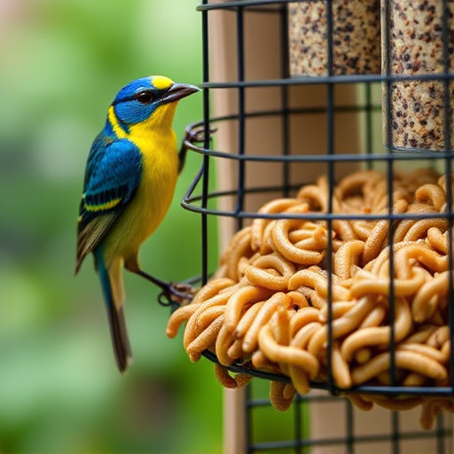 Cage-protected mealworms for garden birds