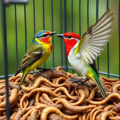 Cage-protected mealworms for garden birds