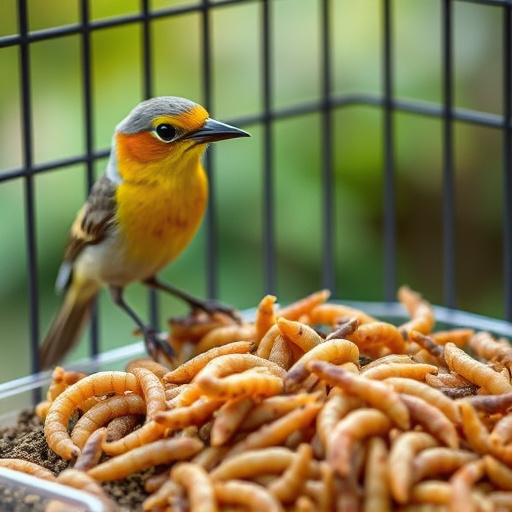 Cage-protected mealworms for garden birds