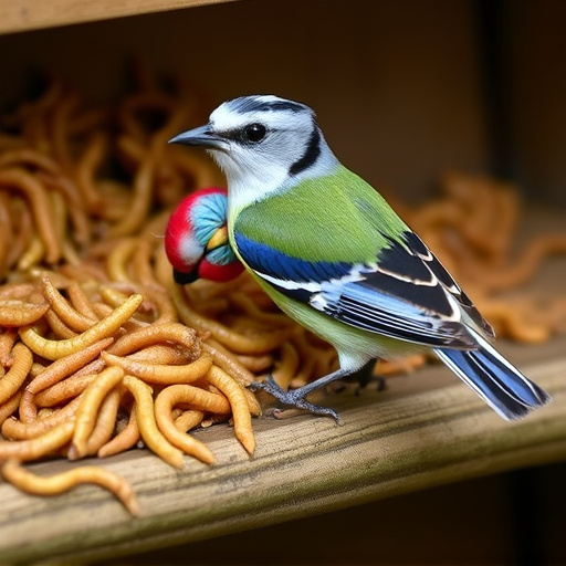 Cage-protected mealworms for garden birds