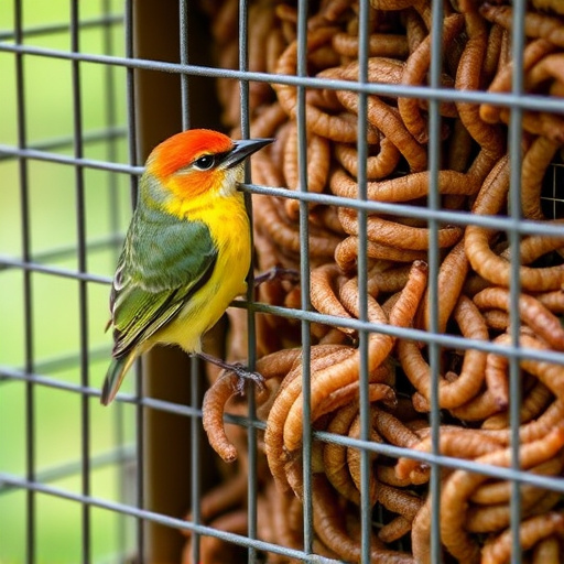 Cage-protected mealworms for garden birds