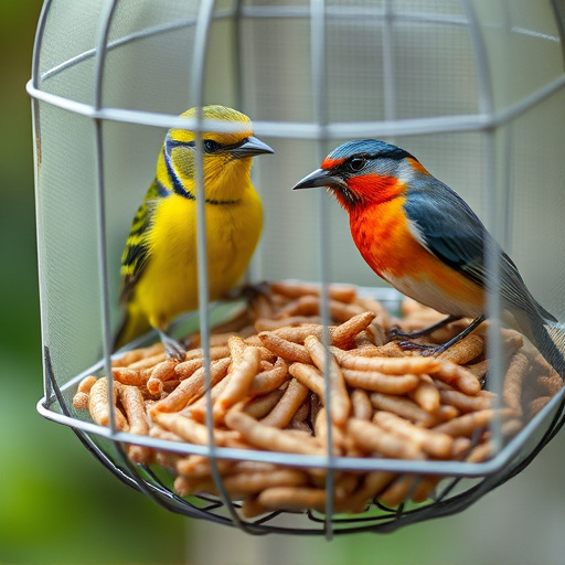 Cage-protected mealworms for garden birds