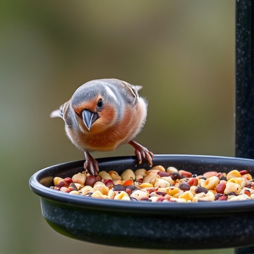 Chaffinch pecking at seed tray