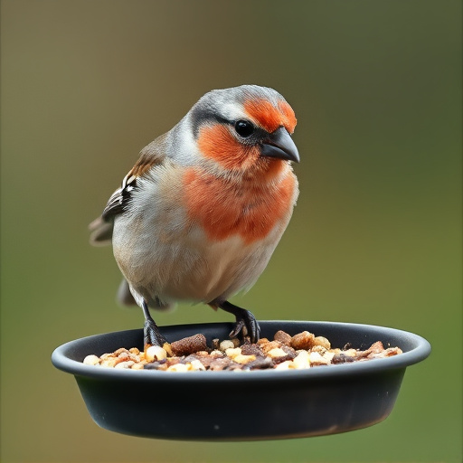 Chaffinch pecking at seed tray