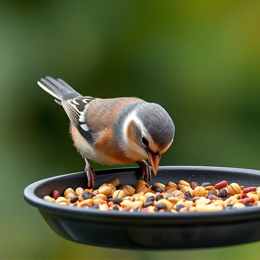 Chaffinch pecking at seed tray