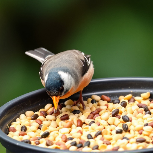 Chaffinch pecking at seed tray