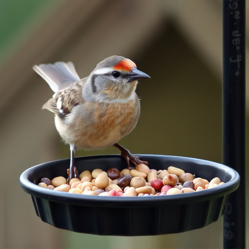 Chaffinch pecking at seed tray