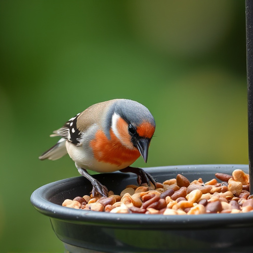 Chaffinch pecking at seed tray