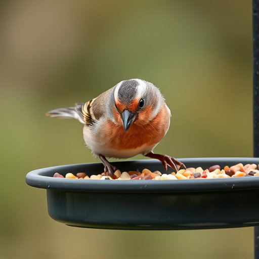 Chaffinch pecking at seed tray