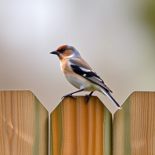 Chaffinch perched on wooden fence