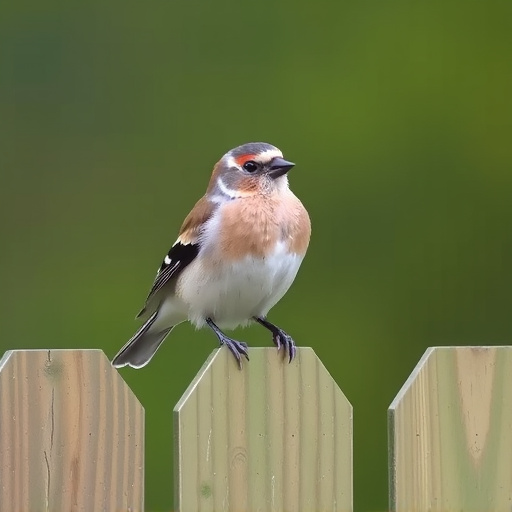 Chaffinch perched on wooden fence