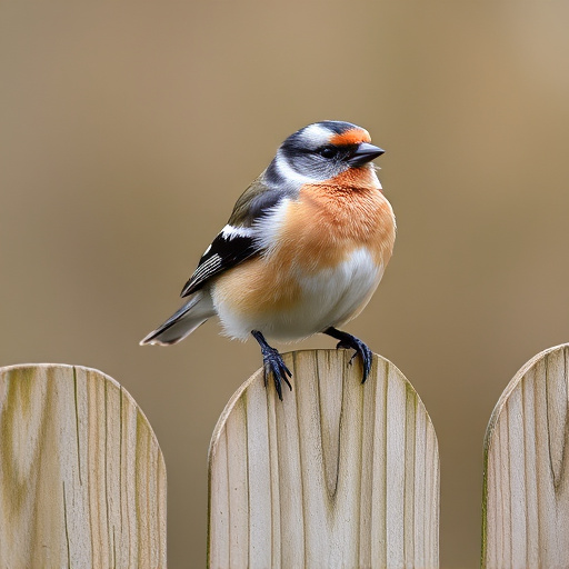 Chaffinch perched on wooden fence