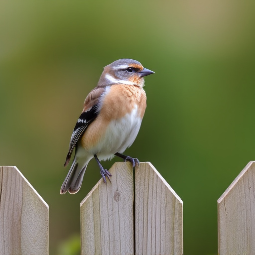 Chaffinch perched on wooden fence