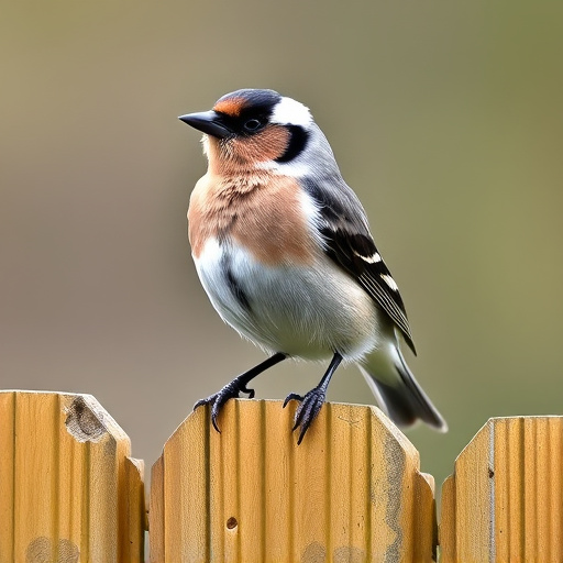 Chaffinch perched on wooden fence