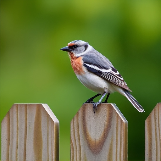 Chaffinch perched on wooden fence