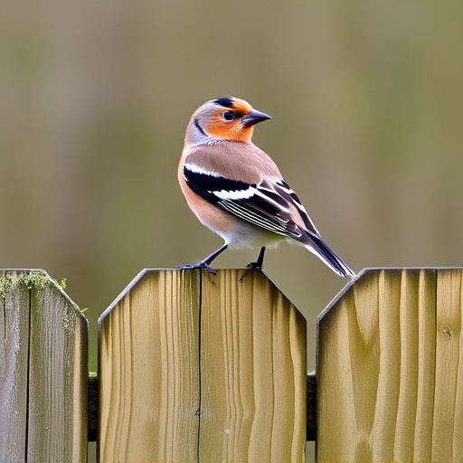 Chaffinch perched on wooden fence