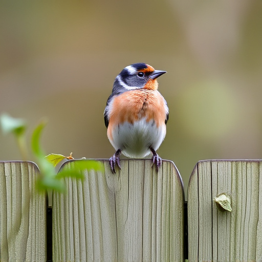 Chaffinch perched on wooden fence