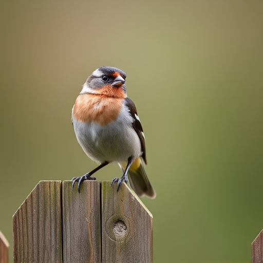 Chaffinch perched on wooden fence