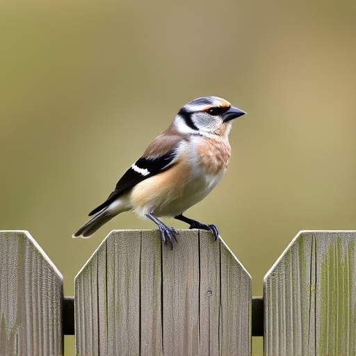 Chaffinch perched on wooden fence