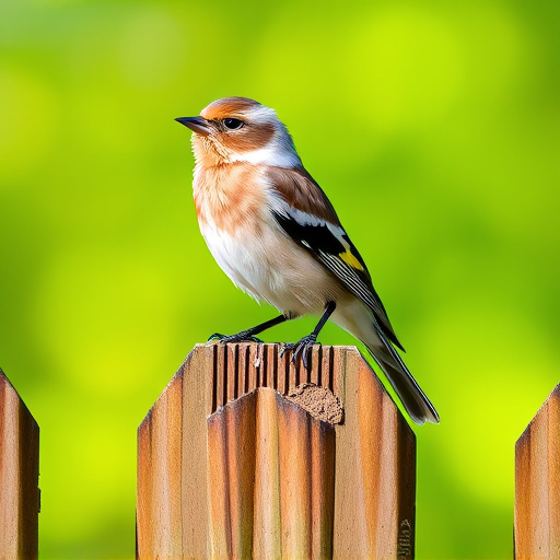 Chaffinch perched on wooden fence