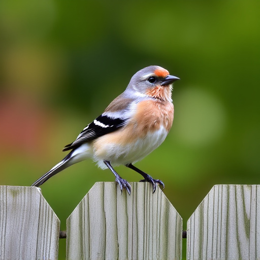 Chaffinch perched on wooden fence